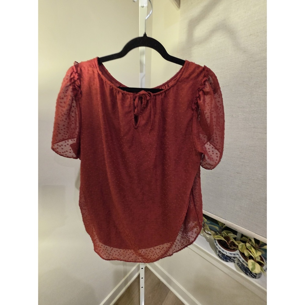 LC Lauren Conrad Blouse Women's Swiss Dot Rust Short Sleeve Boho Blouse L